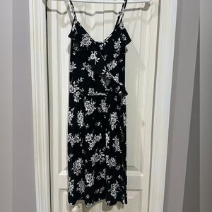 Floral Black and White Short Women's Dress with Adjustable Straps
